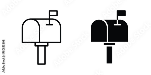 Mailbox icon set vector symbol in black filled and stroke style