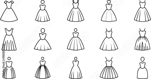 Black and white of women in floor-length dresses with diverse hairstyles and poses floor-length gowns