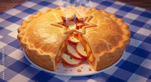 Delicious homemade apple pie on table.