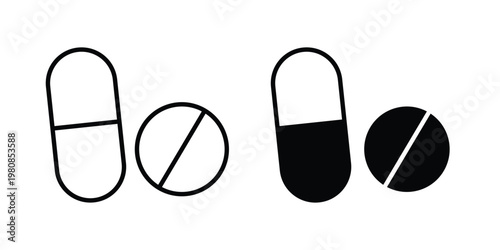Medicine icon set vector symbol in black filled and stroke style