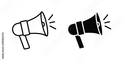Megaphone icon set vector symbol in black filled and stroke style