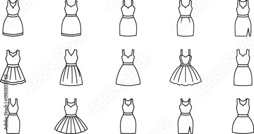 Black and white of women in various dresses and outfits fashion