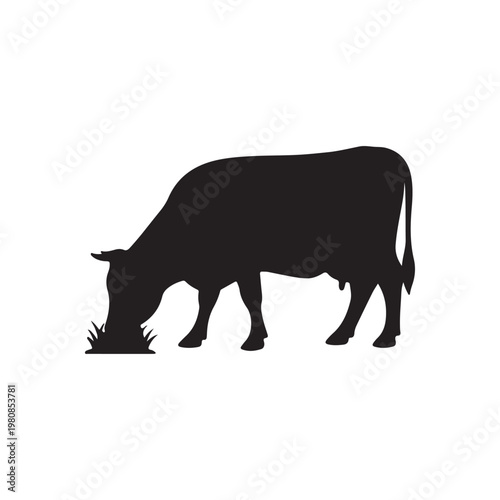 Cow eating silhouette icon vector flat design