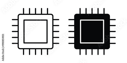 Microprocessor icon set vector symbol in black filled and stroke style