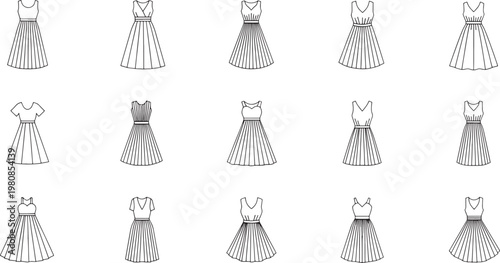Black and white of women wearing dresses and necklaces in a row fashion