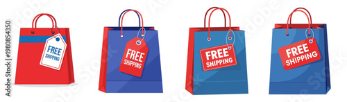 Free Shipping Shopping Bags Collection Online Retail E commerce Promotion Delivery Service Gift Packaging Marketing Offers