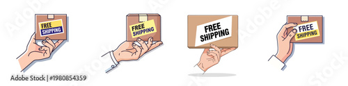 Free Shipping Boxes Held by Hands E commerce Delivery Concept