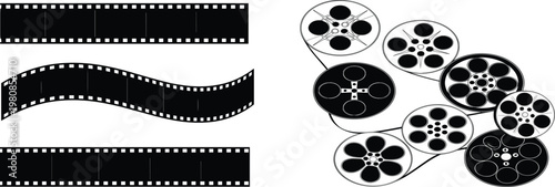 Set of Cartoon Film Rolls and Film Strips for Use in Digital Media, Movie Illustrations, and Media Designs