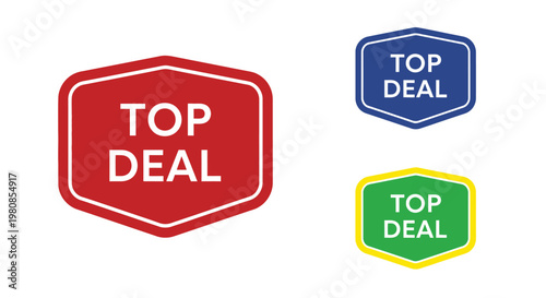 Various colorful TOP DEAL signs against a plain background, perfect for highlighting promotional offers and discounts