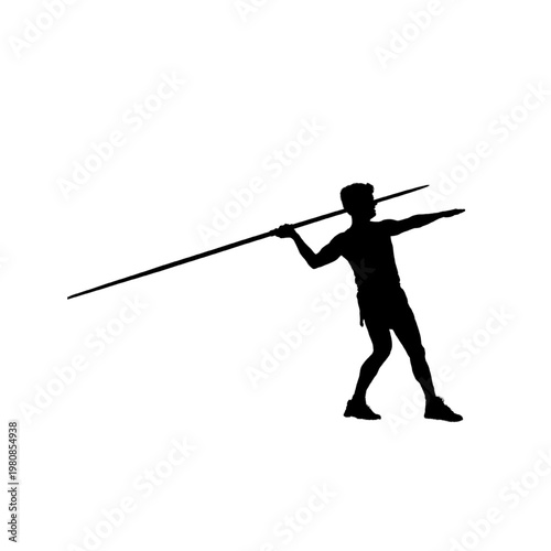 Silhouette of athlete throwing javelin.