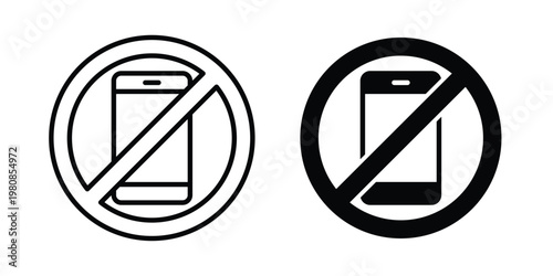 No mobile phone sign set vector symbol in black filled and stroke style