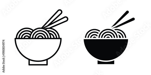 Noodles icon set vector symbol in black filled and stroke style