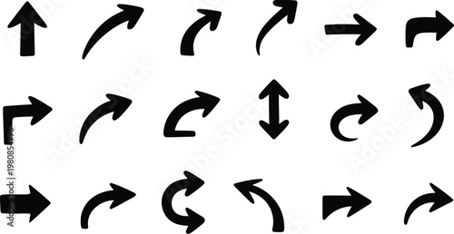 Black marker style navigation symbol set hand drawn vector art