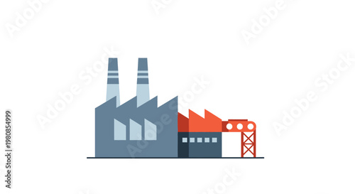 Illustration of an industrial factory with smoke stacks