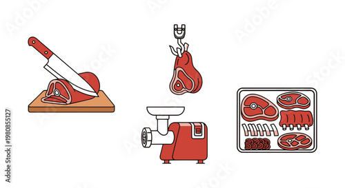 Meat Cutting Line art vector modern minimal illustration