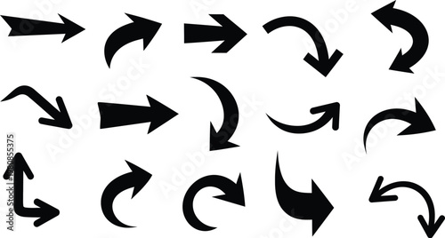 Black Arrow Icon Set for Web Design and Navigation Direction