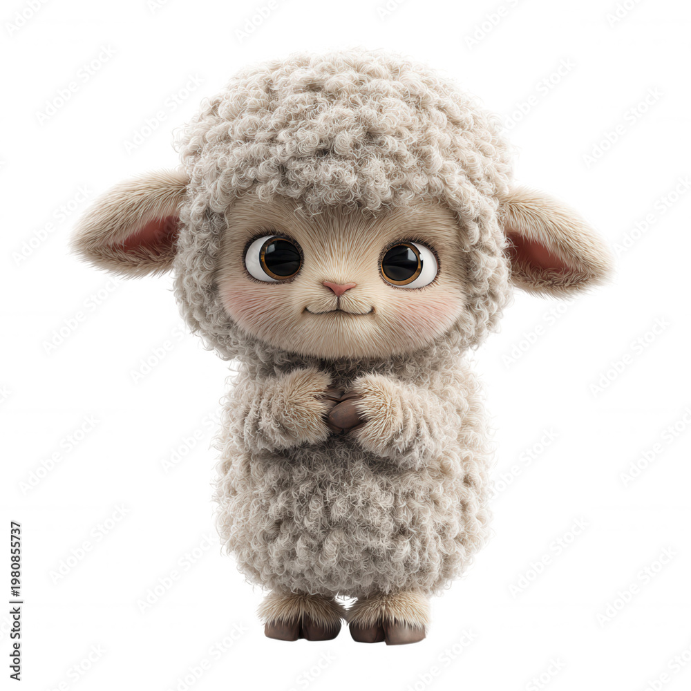 Fototapeta premium Cute cartoon character wearing a sheep costume and smiling, standing a background transparent
