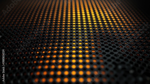 Metal grid with bright orange light shining through