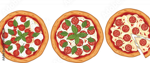 Vector Pizza Icon Set with Tomato, Basil, Pepperoni, and Cheese for Food, Restaurant, and Menu Designs