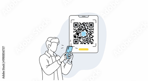 Man Scanning QR Code with Smartphone for Contactless Payment.