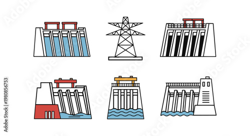 Hydropower Dam Line art vector creative clean illustration