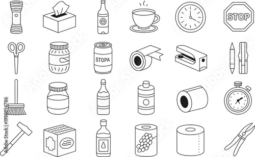 Assortment of common household and office presented as clean line