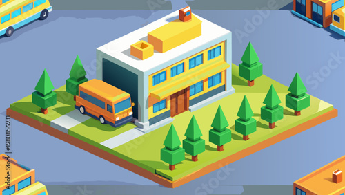 A school bus and a school building