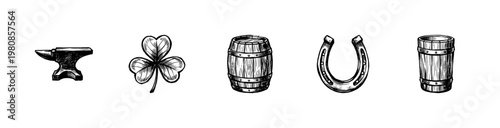 Craft Beer Brewery and Pub Elements with Vintage Hand-Drawn Inky Doodle and Rustic Letterpress Aesthetic