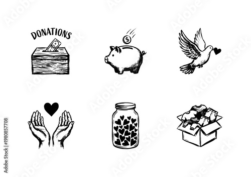 Charity and Philanthropy Donation Elements with Hand-Drawn Inky Brush Strokes and Fluid Organic Lines