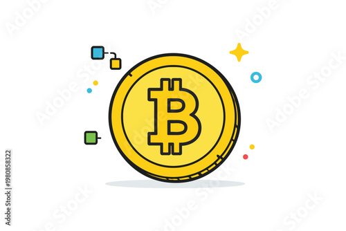 Illustrative depiction of a bitcoin symbol with digital elements around it