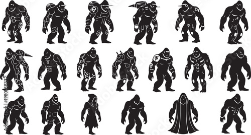 Collection of various monster silhouettes in different poses and styles