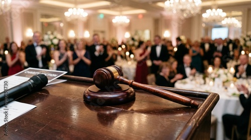 Gavel on podium at charity auction event
