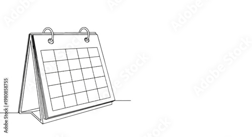 Standing wall calendar with a grid layout and clip attachments isolated on transparent background, Vector