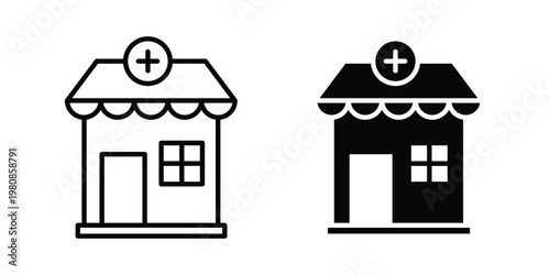Pharmacy icon set vector symbol in black filled and stroke style