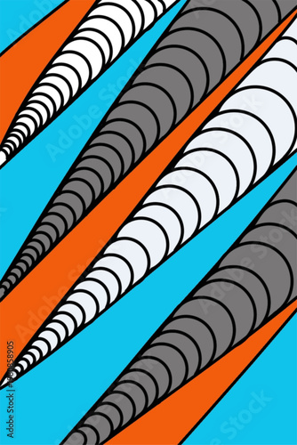 
Abstract Geometric Zentangle Pattern with Sharp Cone Shapes on Blue and Orange Background.