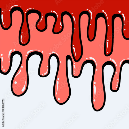 
Red Liquid Dripping Illustration with Glossy Shiny Surface and Bold Outline.