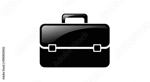 A sleek black briefcase with a metallic handle and latches for professional use isolated on transparent background, Vector