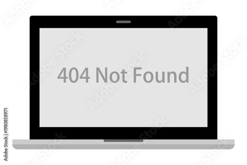 404 Not Found エラーページ表示のパソコンイラスト シンプルなWebエラー画面 16:9 ビジネス素材