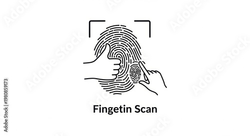 Abstract fingerprint graphic with a thumb up and a finger scanning, representing security and identity verification