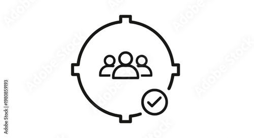 Approved group of people icon with checkmark inside circular frame isolated on transparent background, Vector