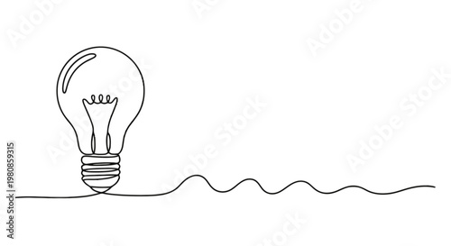 A simple line drawing of a light bulb emitting a wavy line isolated on transparent background, Vector