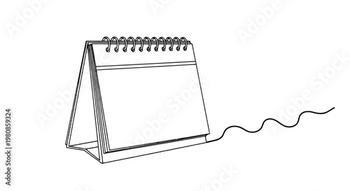 A standing calendar with a wavy ribbon attached to its side isolated on transparent background, Vector