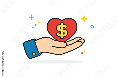 Hand offering a heart symbolizing financial support and generosity