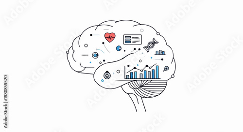 Brain Health and Wellness - A Conceptual Illustration of Mental Processes.
