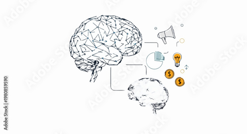 Brainstorming Concept - Brain with Ideas, Communication, and Financial Gain.