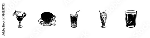 Beverages and Popular Drinks Assortment with Inky Doodle and Hand-Drawn Sketchy Aesthetic