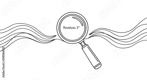Magnifying glass focusing on the word reading in a wavy line isolated on transparent background, Vector