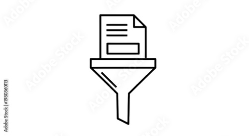 Document placed inside a funnel for sorting or filtering isolated on transparent background, Vector