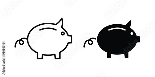 Piggy bank icon set vector symbol in black filled and stroke style