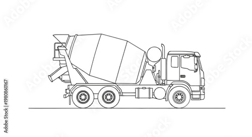 Large cement mixer truck transporting construction materials on a road isolated on transparent background, Vector
